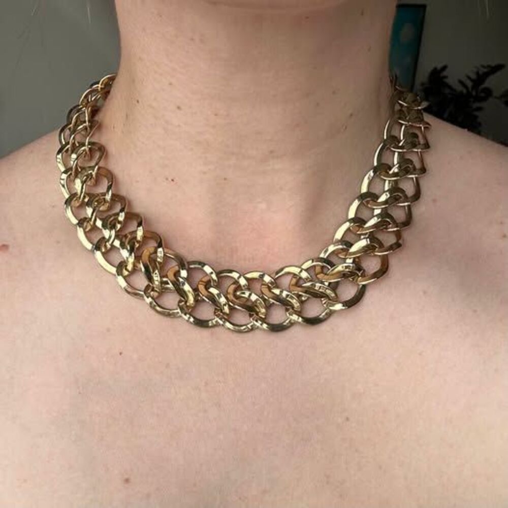 Gold Tone Chunky Double Link Chain Necklace - 18 Inch